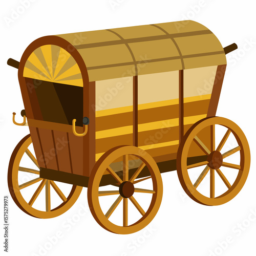 Brown and yellow wooden wagon with spoked wheels cart vehicle