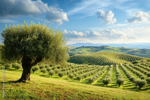 Expansive olive tree garden landscape in Tuscany showcases agriculture under a clear blue sky, Tuscany Italy olive tree garden landscape Agriculture beautiful landscape