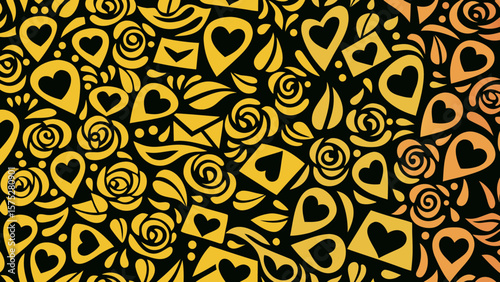 Romantic Valentine’s Day Vector Pattern with Hearts, Roses & Envelopes