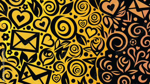 Romantic Valentine’s Day Vector Pattern with Hearts, Roses & Envelopes