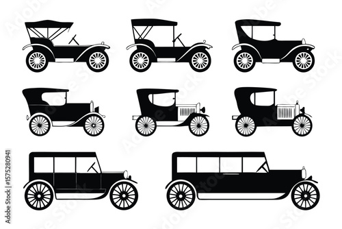 Vintage Car Collection: A timeless compilation of antique automobile in vector format, exuding classic charm and retro elegance.