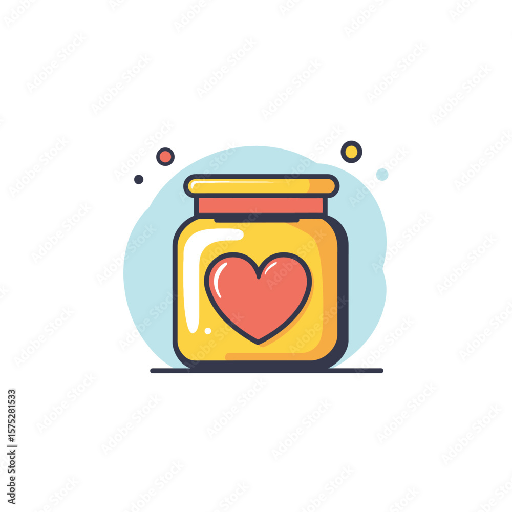 Cute Yellow Jar with a Red Heart Design on Transparent Background Cute Yellow Jar with a Red Heart Design on Transparent Background