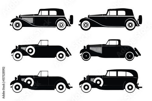 Vintage cars: A selection of iconic vintage cars, artfully illustrated, showcasing classic design and timeless elegance. Each car embodies the spirit of a bygone era.