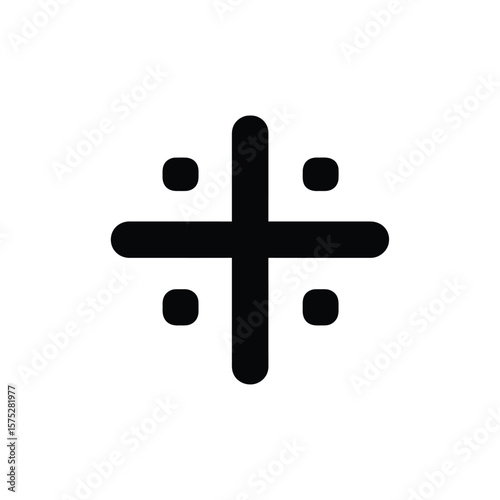Geometric Cross Symbol with Dots, Minimalist Design on Transparent Background