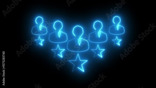 Neon Employee Rating and Recognition Concept with Glowing Business Icons and Stars, feedback, appraisal, and workplace performance