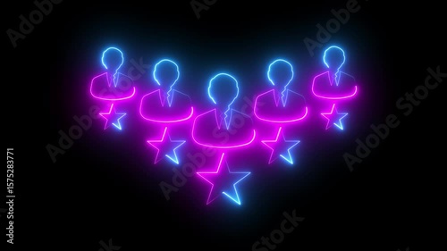 Neon Employee Rating and Recognition Concept with Glowing Business Icons and Stars, feedback, appraisal, and workplace performance