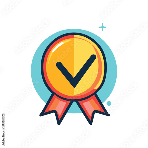Approved Badge with Yellow Circle and Check Mark Ribbon Isolated on White