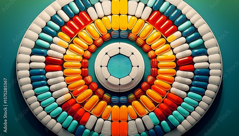 Obraz premium capsules arranged in geometric pattern, pharmaceutical design__ 