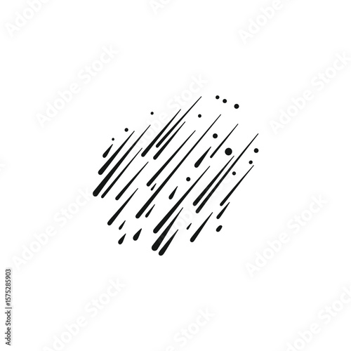 Black Raindrop Design Abstract Minimalist Illustration with Simple Rain Droplets and Lines
