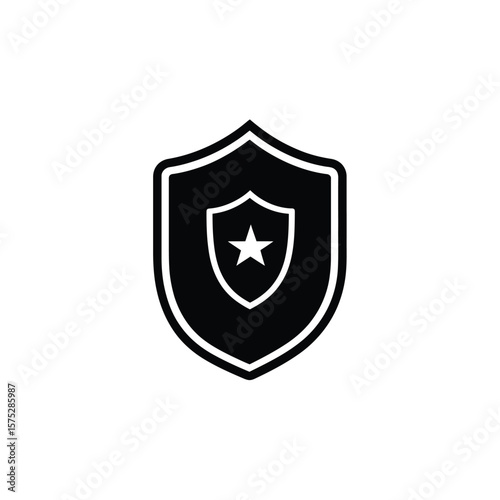 Black Shield Icon Featuring White Star Symbol in Center, Security Design Element