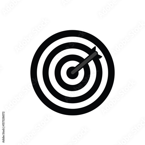 Bulls Eye Target with Arrow Illustration, Monochrome on Transparent Background