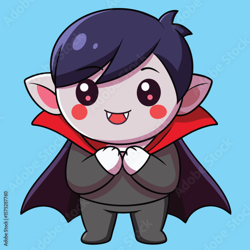 Cartoon Halloween Vampire With Big Eyes And Cute Smile