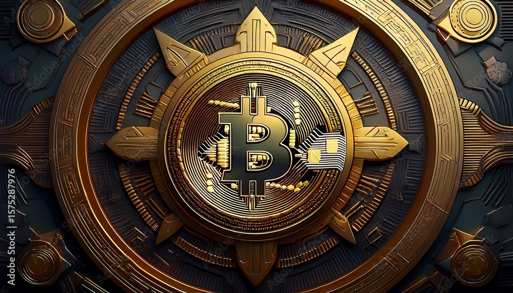 Obraz premium Cryptocurrency symbols on dark metallic surface, digital finance__ 