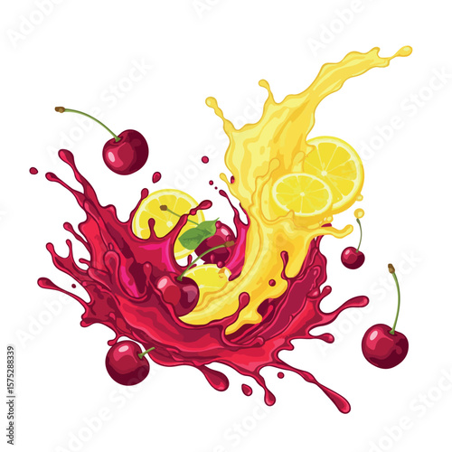 food, vector, lemon, fruit, cherry, citrus, sweet, fresh, illustration, healthy, strawberry, natural, set, organic, mint, green, isolated, juicy, background, tropical, orange, diet, vegetarian, fruits