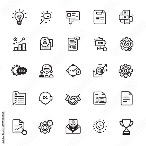 Collection of business and marketing icons in a clean line style set of icon