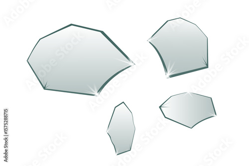 Realistic broken glass pieces with sharp edges on transparent background, vector png design, realistic shatter effect, cracked glass fragments, broken pane, isolated sharp shards