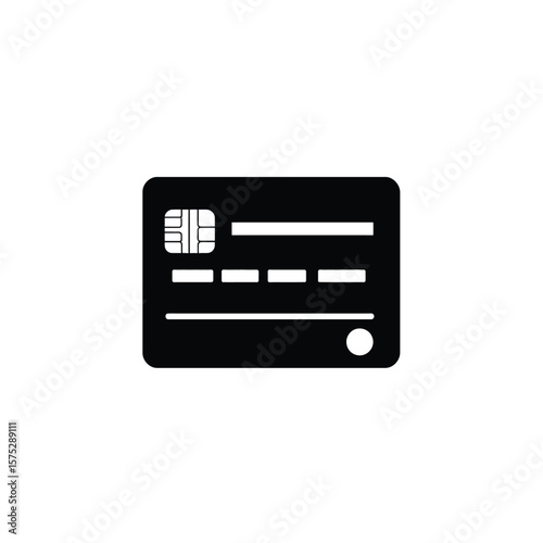 Isolated Black Credit Card Icon with Chip and Stripes on Transparent Background