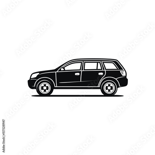 Isolated Black Family Car Icon with Transparent Background Automobile Side View