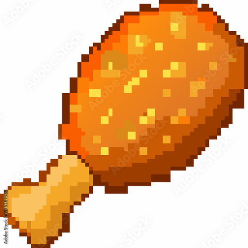 Pixel Art Icon of a Fried Chicken Drumstick Isolated