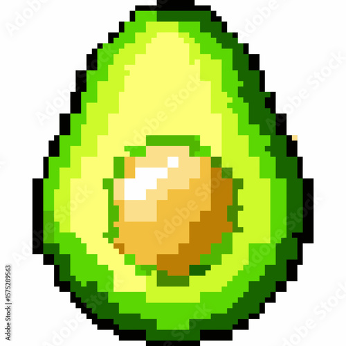 Pixel Art Icon of an Isolated Avocado Half with Seed