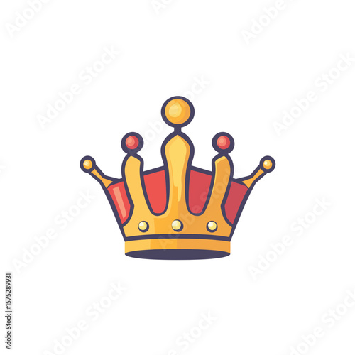 Isolated Gold Crown with Round Jewels and Red Velvet on Transparent Background