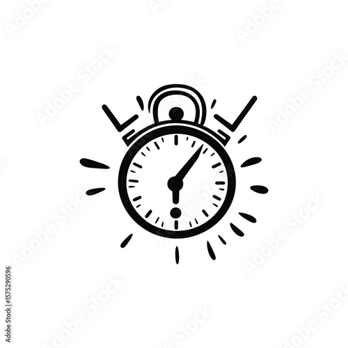 Isolated Ringing Alarm Clock Icon on White Background in Doodle Style