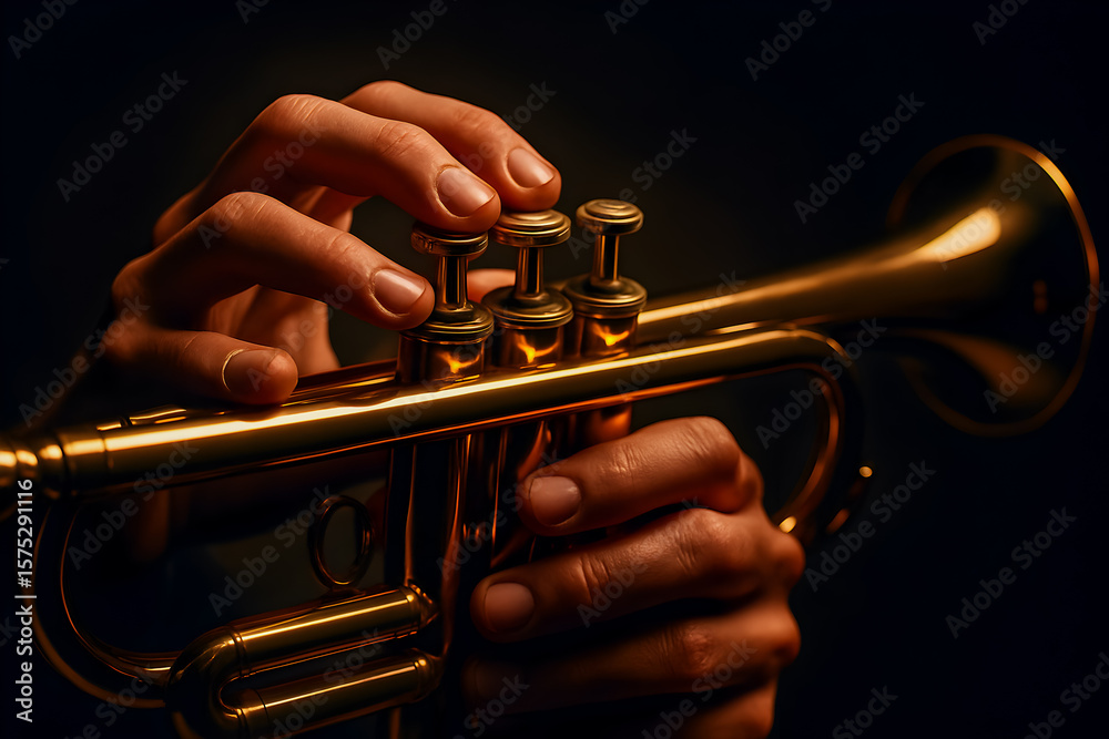 Obraz premium Close-up of Hands Playing Trumpet