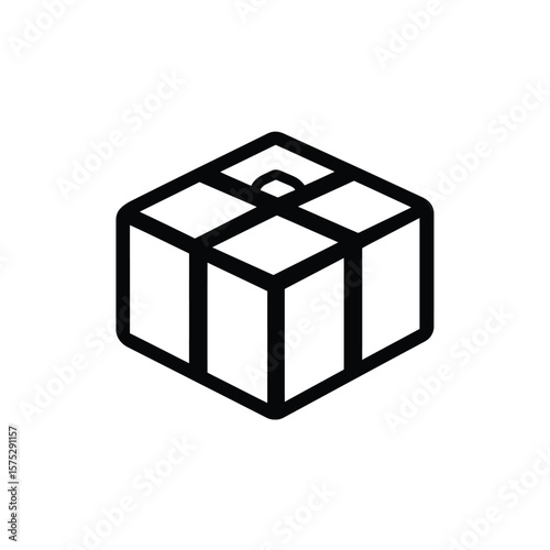 Isometric Delivery Box Icon on Transparent Background with Handles and Thick Outlines