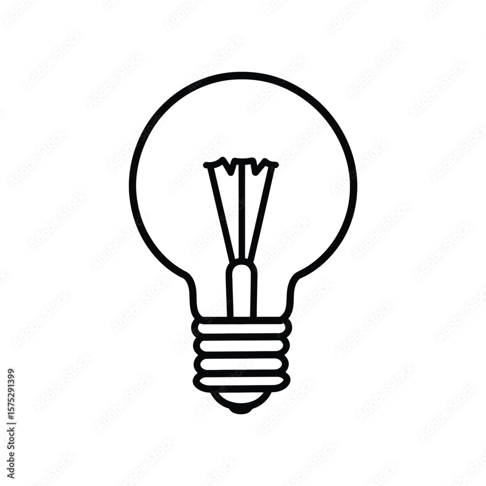 Light Bulb Icon with Transparent Background and Black Outline Stroke Style Light Bulb Icon with Transparent Background and Black Outline Stroke Style