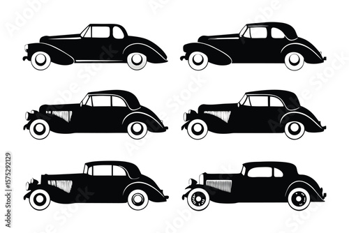Classic Cars Silhouette Collection: A stunning series of vintage car silhouettes, each one a testament to the elegance of automotive design. A perfect collection for enthusiasts of the retro era.