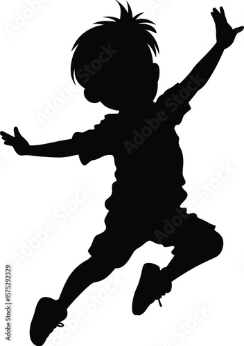 Happy Boy Jumping Silhouette, Energetic Childhood and Playful Fun