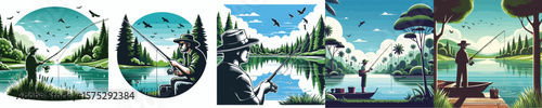 vector image of a man fishing on a white background flat design
