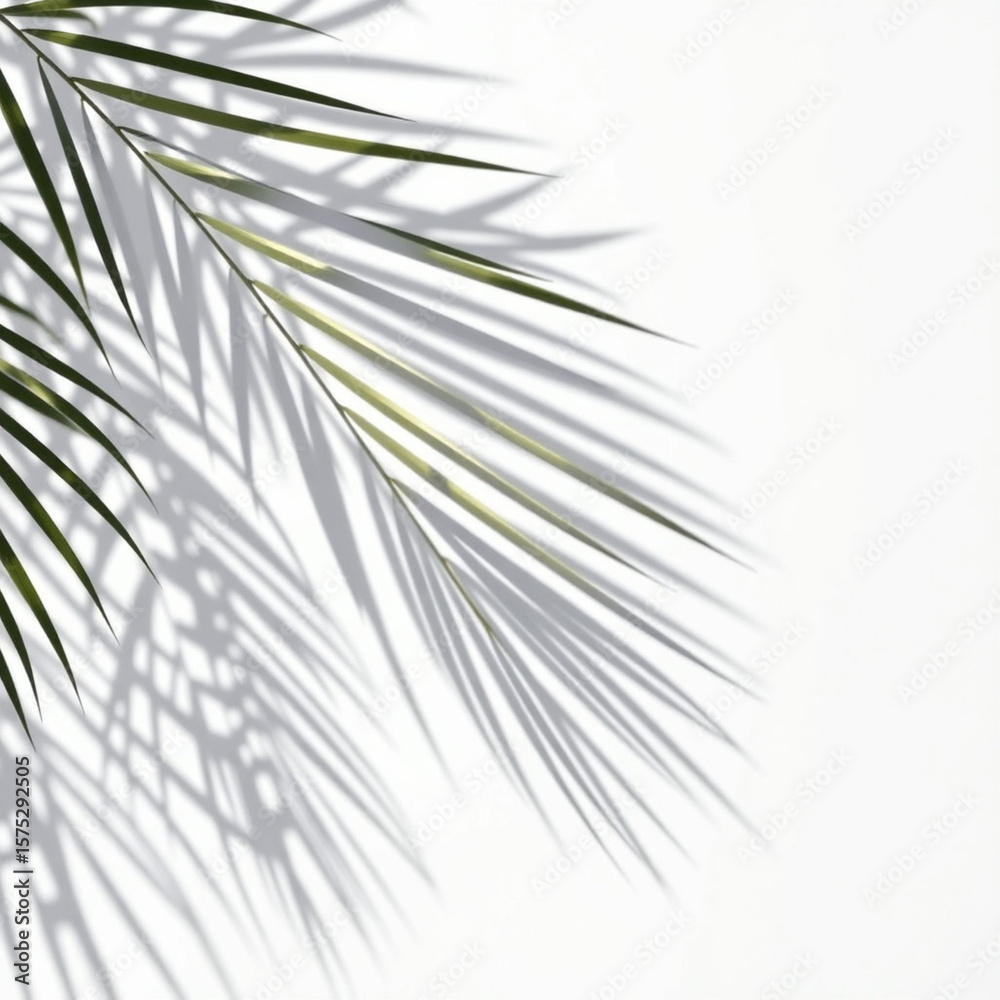 Obraz premium shadow overlay effects,realistic palm leaf shadow on transparent background,Natural shadow of tropical palm branch,mockup of shadow for product presentation, backdrop,Summer sunlight and shadow overla