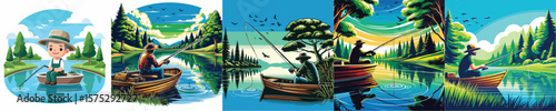 vector image of a man fishing on a white background flat design
