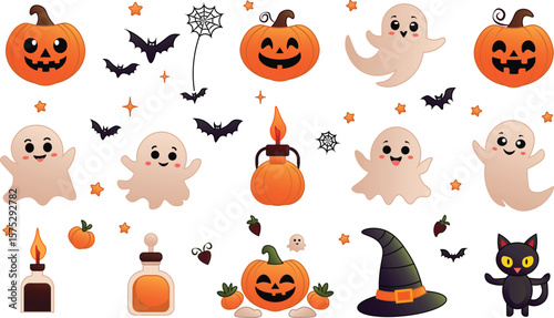 Halloween set vector outline and shape