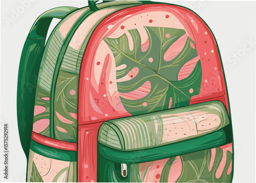 Colorful Backpack with Tropical Leaf Design for School Supplies, Travel Accessories, Fashion Blogs, Eco-Friendly Products, and Lifestyle Content  