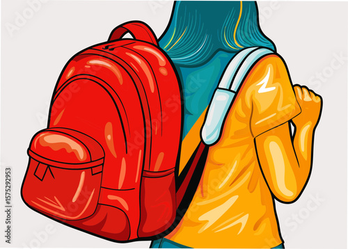Young Person with Red Backpack Ready for Adventure on Neutral Background for Travel Blogs, Education Websites, Lifestyle Articles, and Social Media Content  