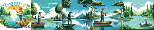 vector image of a man fishing on a white background flat design