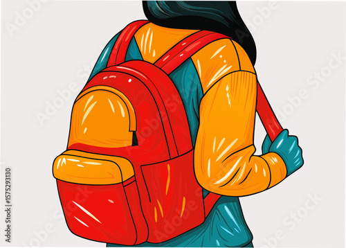 Colorful Character Wearing Red Backpack with Sweater and Gloves for Illustration Blogs, Fashion Websites, Youth Culture Articles, and Creative Content Resources  