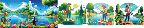vector image of a man fishing on a white background flat design