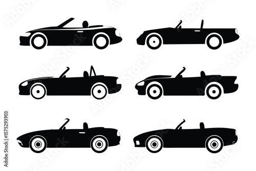 Classic Convertible Silhouettes: A sleek collection of black convertible silhouettes, each showcasing unique design elements, perfect for automotive or design projects.