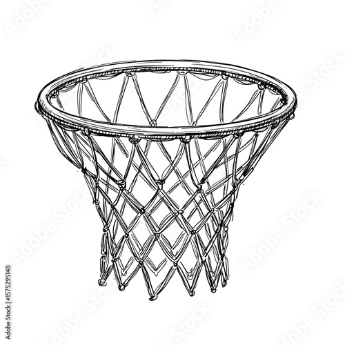 Netball hoop drawing in black and white on plain background  