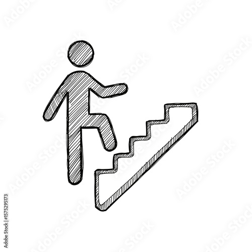 Inclusive stairs symbol with person climbing stairs in sketch style  