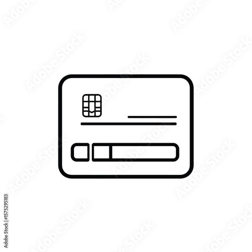Plastic card icon with chip and stripes on transparent isolated background