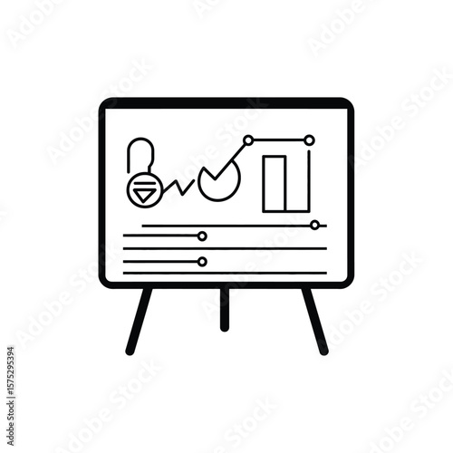 Presentation board icon with graphs charts, isolated on white transparent backdrop