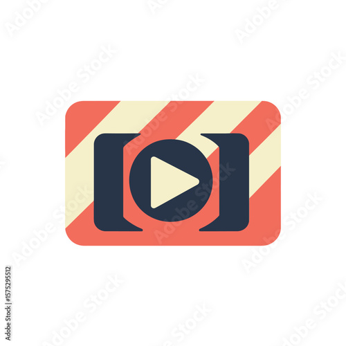 Rectangular play icon with rounded corners and striped border on white design