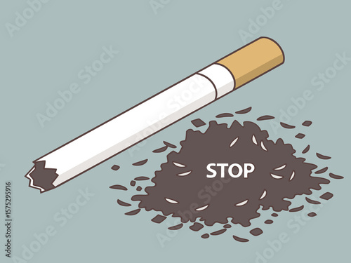 Vector illustration of cigarette butt with stop smoking message