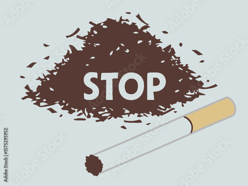 Vector illustration of cigarette butt with stop sign in ash