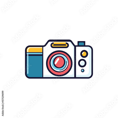 Retro Style Camera Icon with Transparent Background, Colorful Design, Isolated