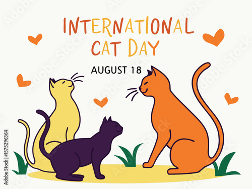 Vector illustration of 3 cats celebrating International Cat Day
